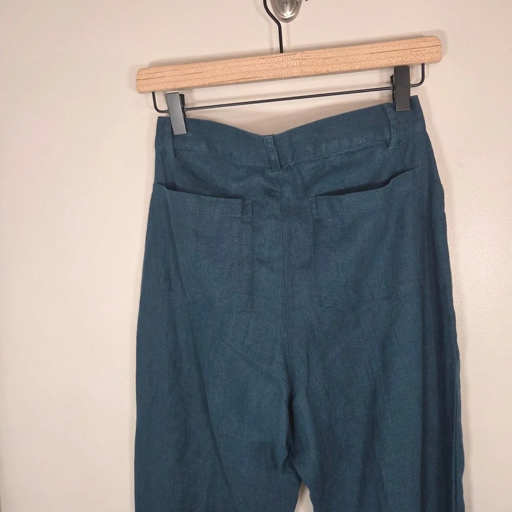 Alex Crane Cham Linen Pants 26 NWT Dusk Blue French Linen Button Fly $178